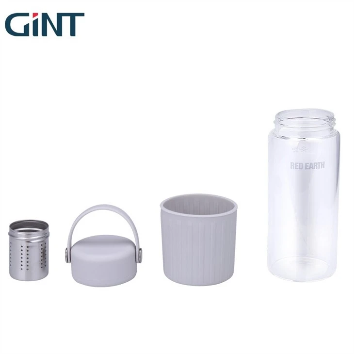 Customized Double Wall Glass Tea Water Leakproof Sports Bottle Cups With Portable Infuser